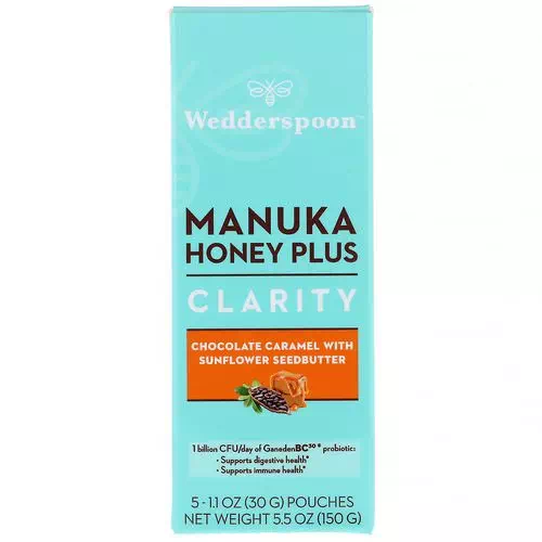Wedderspoon, Manuka Honey Plus, Clarity, Chocolate Caramel with Sunflower Seedbutter, 5 Pouches, 1.1 oz (30 g) Each Review