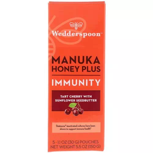 Wedderspoon, Manuka Honey Plus, Immunity, Tart Cherry with Sunflower Seedbutter, 5 Pouches, 1.1 oz (30 g) Each Review