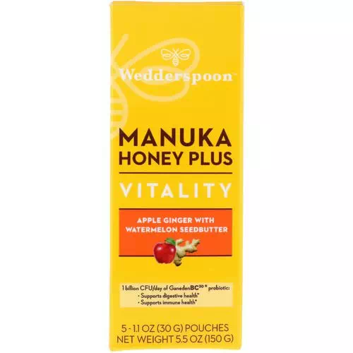 Wedderspoon, Manuka Honey Plus, Vitality, Apple Ginger with Watermelon Seedbutter, 5 Pouches, 1.1 oz (30 g) Each Review