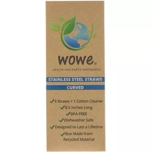 Wowe, Stainless Steel Straws, Curved, 8 Straws + 1 Cotton Cleaner Review