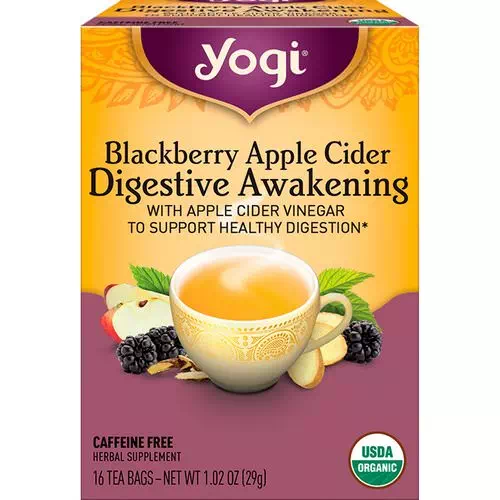 Yogi Tea, Digestive Awakening, Blackberry Apple Cider, Caffeine Free, 16 Tea Bags, 1.02 oz (29 g) Review