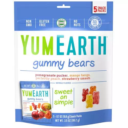 YumEarth, Gummy Bears, Assorted Flavors, 5 Snack Packs, 0.7 oz (19.8 g) Each Review
