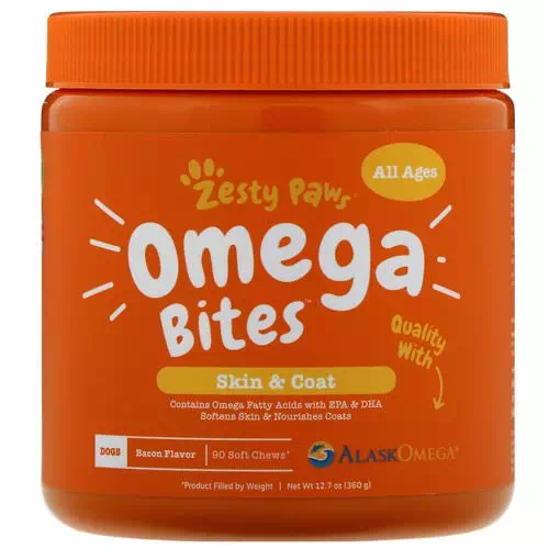 Zesty Paws, Omega Bites for Dogs, Skin & Coat, All Ages, Bacon Flavor, 90 Soft Chews Review