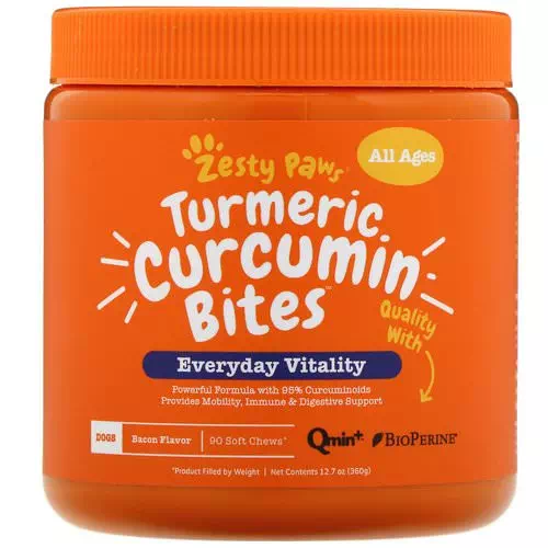 Zesty Paws, Turmeric Curcumin Bites for Dogs, Everyday Vitality, All Ages, Bacon Flavor, 90 Soft Chews Review