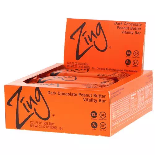 Zing Bars, Vitality Bar, Dark Chocolate Peanut Butter, 12 Bars, 1.76 oz (50 g) Each Review