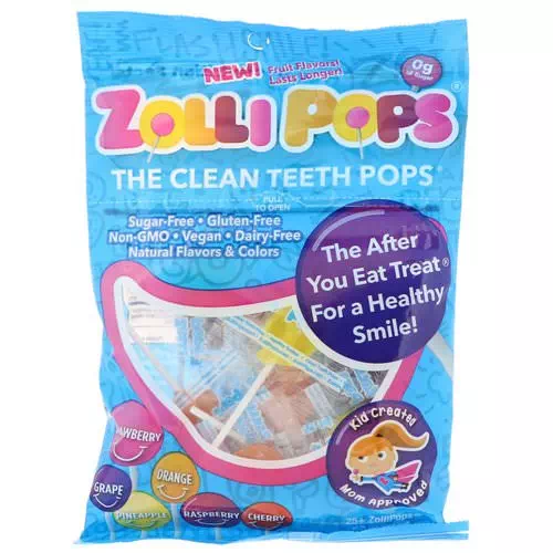 Zollipops, The Clean Teeth Pops, Strawberry, Orange, Raspberry, Cherry, Grape, Pineapple, 25+ ZolliPops, 5.2 oz Review